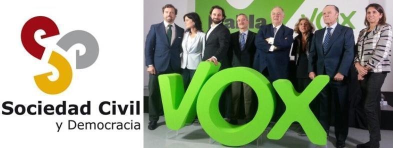 Logo de Sociedad Civil y Democracia, y presentación de Vox.