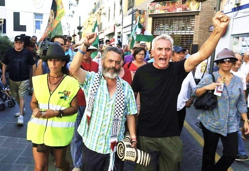 Juan Manuel Sánchez Gordillo y Diego Cañamero encabezan una manifestación del SAT.