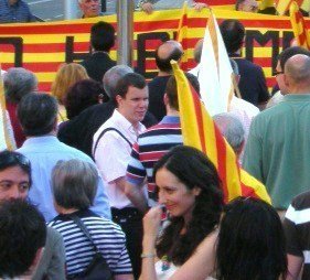 Carmen Fortea, en una manifestación de la Plataforma Aragonesa No Hablamos Catalán.