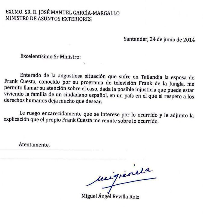 Carta de Revilla a García-Margallo en 2014.