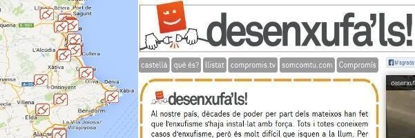 Mapa y página web de 'Desenxufals'.
