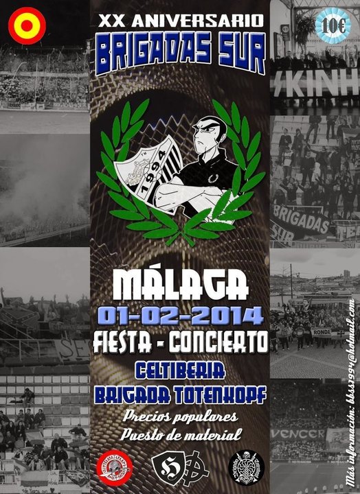Cartel de la fiesta del XX aniversario de las Brigadas Sur, los ultras del Málaga.