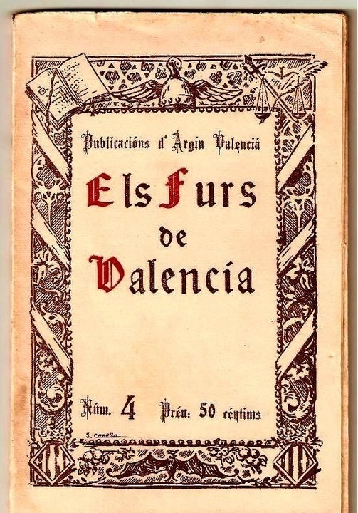 Portada de una edición antigua de los Fueros de Valencia.