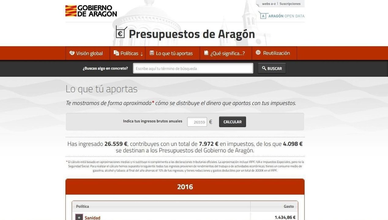 Web de transparencia del Gobierno de Aragón.
