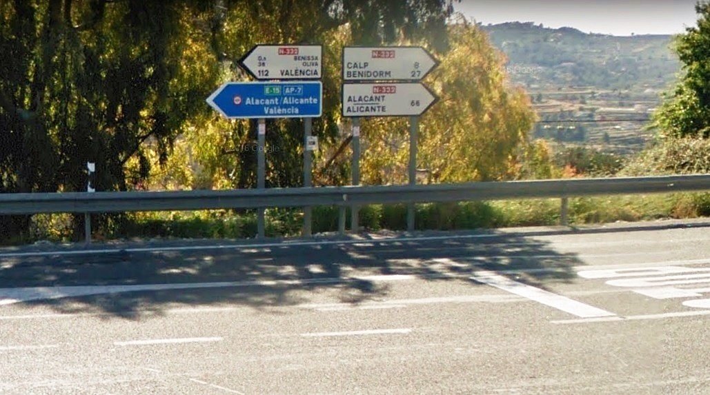Tramo de la N-332 a su paso por Benissa (Alicante).